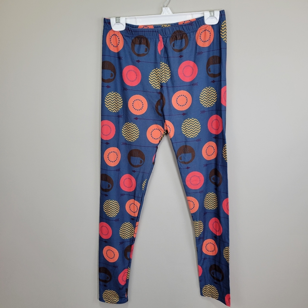 Dark Teal Polyester and Spandex Hot Drink and Circle Print Leggings Size L XL
